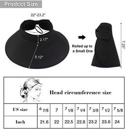 Wide Brim Hats Bucket Hats New Women Roll Up Sun Visor Wide Brim Straw Hat Summer Foldable Packable UV Protection Cap for Beach Travel Bonnet 240407