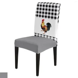 Chair Covers Farm Rooster Black And White Plaid Dining Spandex Stretch Seat Cover For Wedding Kitchen Banquet Party Case