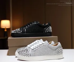 Casual Shoes 2024 Men's And Women's Low-top Flash Powder Silver Rivets Black Sequin Leather Large Size Coup