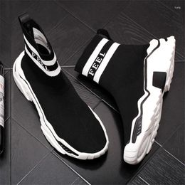 Casual Shoes High Top Mesh Sock Sneakers Fashion Black Brand Designer Mens Slip On Boots Luxury Cartoon Vulcanised S79