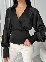 Women Elegant Shirt White Satin Blouses Tops 240407