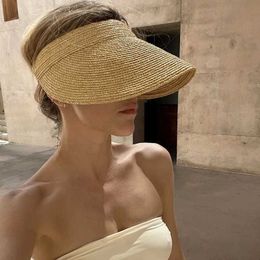 Wide Brim Hats Bucket Hats Beach Hat Hats Women Girl Cap Breathable Sunscreen Uv Protection Ladies Sun Visor Female Womens Hats Straw Woven Empty Top Hat Q240403