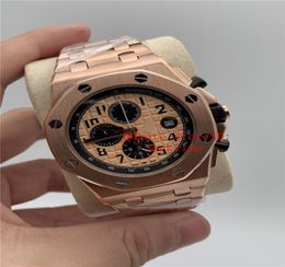 Top Watch 42mm Offshore Wristwatches 26470 26470OROO1000OR01 Rose Gold VK Quartz Chronograph Stainless Steel Mens Watches2820619