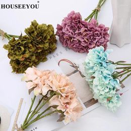 Decorative Flowers 5PCS/Lot Artificial Fake Plants Pink Silk Rose Peony Bridal Bouquet For Wedding Home DIY Decoration Hydrangea Crafts