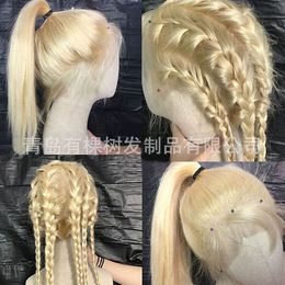 European and American women's wigs, long straight hair, small lace, medium split light gold synthetic fiber, high-temperature silk, long style wigs