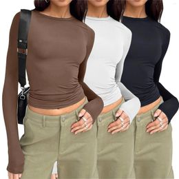 Women's T Shirts 3pcs Basic Tees Tops Long Sleeve Autumn Spring Short T-Shirt Crop Top Fashion Sexy Skinny Fitness Blouse