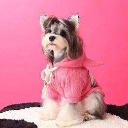 Dog Apparel Autumn And Winter Pink Cowl Pet Sweatshirt Puppy Yorkshire Schnauzer Teddy Warm Casual Hoodies Small Clothes