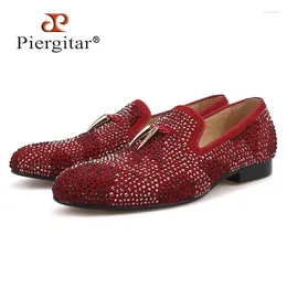 Casual Shoes Red And Black Suede Men Shoe With Gold Tassel Exquisite Crystal Wedding Party Loafers Dress Men's Flat