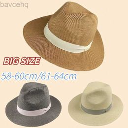 Wide Brim Hats Bucket Hats Big Head 63CM Panaman Straw Hat with Foldable Straw Woven Hat Plus Size Women Men Jazz Top Cap Sun Protection Sun Shading Hat 240407