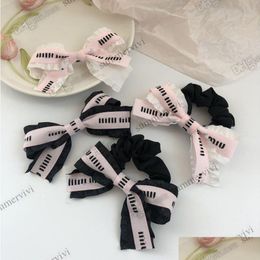 Hair Accessories Ins Girls Letter Printed Ribbon Bows Designer Kids Work Colour Hairpins Luxury Women Ring Elastic Large Scrunchie Drop Ot8Pm