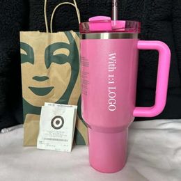 Stanleiness 40oz Quencher Tumblers Winter Pink CoBranded Cosmo Parade Flamingo Stainless Steel Cups with Silicone handle Lid And Straw Target Red Holiday Car VUMF