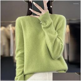 Womens Sweaters Winter Pure Merino Wool Women Knitted Sweater Fashion O-Neck Top Cashmere Warm Plover Seamless Jumper Clothes Drop Del Otrmi