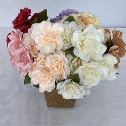 Decorative Flowers 7Heads Rose Bouquet Snow Tea Artificial Table Decoration For Wedding Bridal Red Ivory Champagne Pink