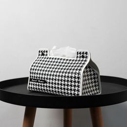 Houndstooth Leather Tissue Box Home Living Room Light Luxury Tissue Tissue Box Tissue Box High-End Nordic