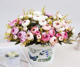 1 Bouquet Artificial Flowers cheap Silk flower European Fall small tea bud Fake Leaf Wedding Home Party vases for Decoration4176638