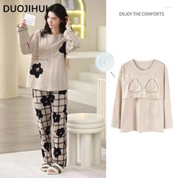 Home Clothing DUOJIHUI Chic With Chest Pad Loose Pyjamas For Women Autumn O-neck Pullover Simple Pant Casual Fashion Print Female Set