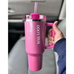 Stanleiness THE QUENCHER H20 40OZ Mugs Cosmo Pink Parade Tumblers Insulated Car Cups Stainless Steel Coffee Termos Tumbler Valentines Day Gift Pink Sparkle 11 B9S4