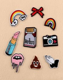 GPS45 Multicolorl Embroidery Patches rainbow Iron On Patch Bow tieLipstickcamera Badge Applique Craft Clothes Accessories for c2662080