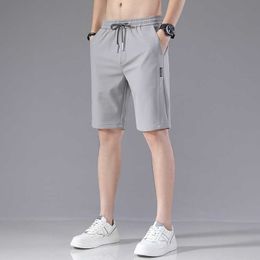 Ice Silk Shorts for Mens Summer New Korean Edition Loose Elastic Splice Label Beach 5/4 Middle Pants