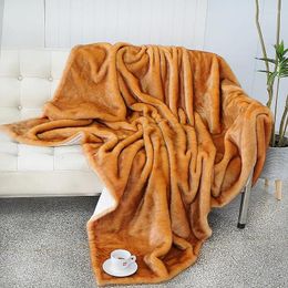 Blankets Swedish Solid Color Orange Faux Fur Throw Blanket Winter Autumn Fluffy Single Double Size
