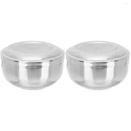 Dinnerware Sets 2 Pieces Double Layer Rice Bowl Thickened Kitchen Supplies Soup Lid Children Bowls Cover Cooked Mixing Stainless Steel Ramen