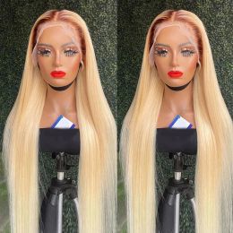 Wigs 13x4 HD Transparent 613 Blonde Lace Frontal Human Hair Wigs Brown Root 613 Colour Brazilian Bone Straight Frontal Human Hair Wigs