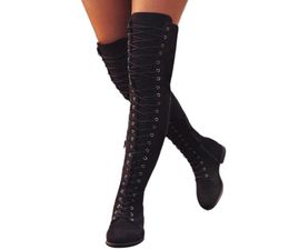 Sexy 2019 Overtheknee Female Winter Woman Lace Up Women Shoes Suede Thigh High Boots Y2001157803084