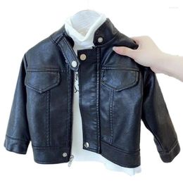 Jackets Spring Autumn Children Boys Girls Leather JacketJacket 2024 Fashion Handsome Baby Zipper Coat Kids Outerwear Jacket