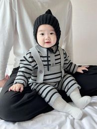 Clothing Sets Autumn And Spring Born Infant Baby Boys Girls Set Striped O-neck Knitted Long-sleeved Sweater Suspender Trousers