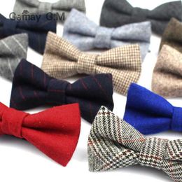 Bow Ties Wedding business new wool bow solid color mens wool tie unisex British style striped bowC240407