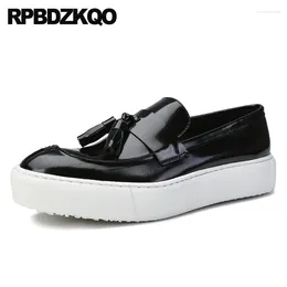 Casual Shoes Flats Slip On Fringe Patent Leather Tassel Loafers Platform Footwear Lightweight Creepers High Sole Men Thick Cow Muffin
