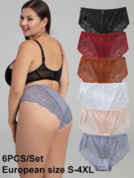 6Pcs Plus Size Lace Panties Women Underwear Cheeky Floral Sexy HighWaist Briefs Soft Breathable Female Intimate Lingerie S4XL 240407