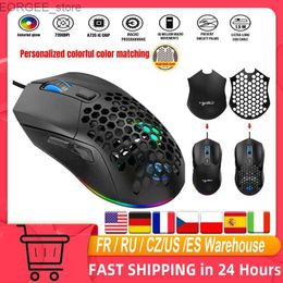 Mice HXSJ X300 RGB Gaming Mouse Backlit Wired Ergonomic 6-Button Programmable Mouse with Macro Wheel Speed Setting 7200 DPI Y240407