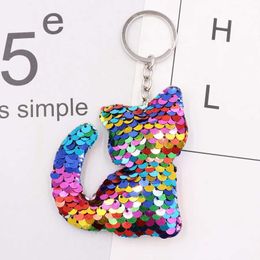 Keychains Lanyards 1 Dolphin Star Unicorn Animal Keychain Sparkling Fluffy Sequin Womens Car Bag Accessories Keyring Jewelry Q240403