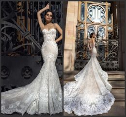 Dresses 2020 Crystal Design Mermaid Wedding Dresses Sweetheart Fitted Lace Appliques Robe De Soiree Arabic Sexy Bridal Gowns with Court Tr