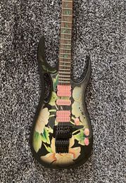 Hand Paint 77 BFP3 Flower Pattern Steve Vai Electric Guitar Green Vine inlay Floyd Rose Tremolo Locking Nut Black Hardware Pin2299049