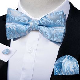 Bow Ties Dibangu Fashion Blue Paisley Tie Cufflinks Set for Mens Wedding Business Party Luxury Lace up Mens Bowtie GiftC240407