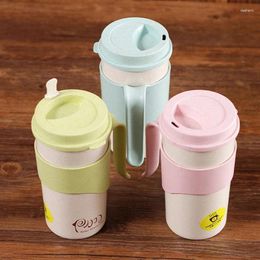Mugs Portable Rice Husk Fiber Covered Coffee Milk Single Layer Natural Color Mug Cup With Cover Handy Drop