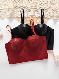 Bras PU Leather Bra Buckle Style Design Adjustable Size Solid Color Simplicity Sexy Elegant Comfortable Shoulder Strap Women