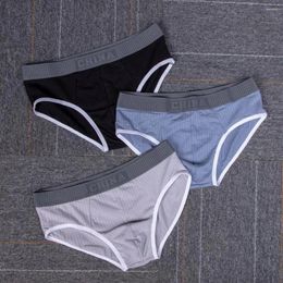 Underpants Solid Cotton Lingerie Men U Convex Striped Pouch Briefs Mid Waist Breathable Elastic Underwear Panties