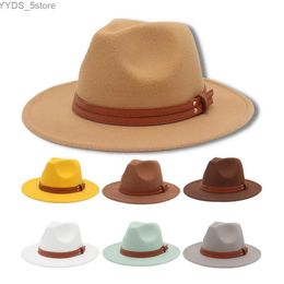 Wide Brim Hats Bucket Unisex Belt Womens Hat Autumn Jazz Felt Retro Mens Triangle Casual Classic Fedora British Plain Dress yq240407