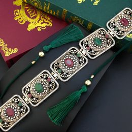 Sunspicems Vintage Turkish Women Rope Belt Morocco Bride Jewellery Antique Gold Colour Crystal Waist Chain Arabic Abaya Caftan 240401