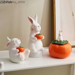 Arts and Crafts Persimmon Storae Jar Ceramic Rabbit Ornaments Caddy Seal Jar Animal Statues Statue Home Accessories Decoration Crafts FiurinesL2447
