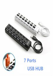 USB 20 HUBS Power Strip 7 Ports Socket LED Light UP Concentrator with Switch AC Adapter for Mouse keyboard Charger PC Desktop Lap9223289