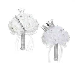 Wedding Flowers Throw Bouquet Romantic Accessories Rhinestones Handle Artificial Bridal For Ceremony Decor Party Favours