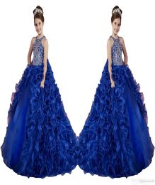 Luxury Royal Blue Little Girls Pageant Dresses Ruffled Crystal Beads Princess Dance Ball Gowns Kids Party For Wedding Flower Girl 7843282