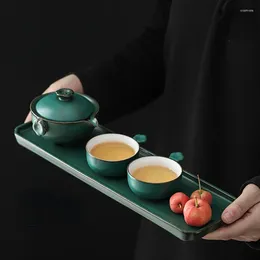 Teaware Sets 2 Person Tea Set Household 1 Teapot Cups With Tray 4-piece Chinese Light Luxury Green Ceramic Men's Gift