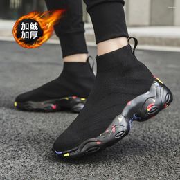 Casual Shoes 2024 Autumn Winter Couple Socks Women Thick-soled Large Size Net Red Knitted Short Boots Men's Shoe