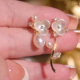 Stud Earrings Ventfille 925 Sterling Silver Flower Zircon Earring For Women Girl Gift Pearl Retro Imitation Shell Grace Jewelry Drop