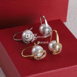 Diamond Pearl Drop Earring Shiny Dangler Studs Luxury Gold Plated Brand Earrings With Box Sets Birthday Christmas Gift